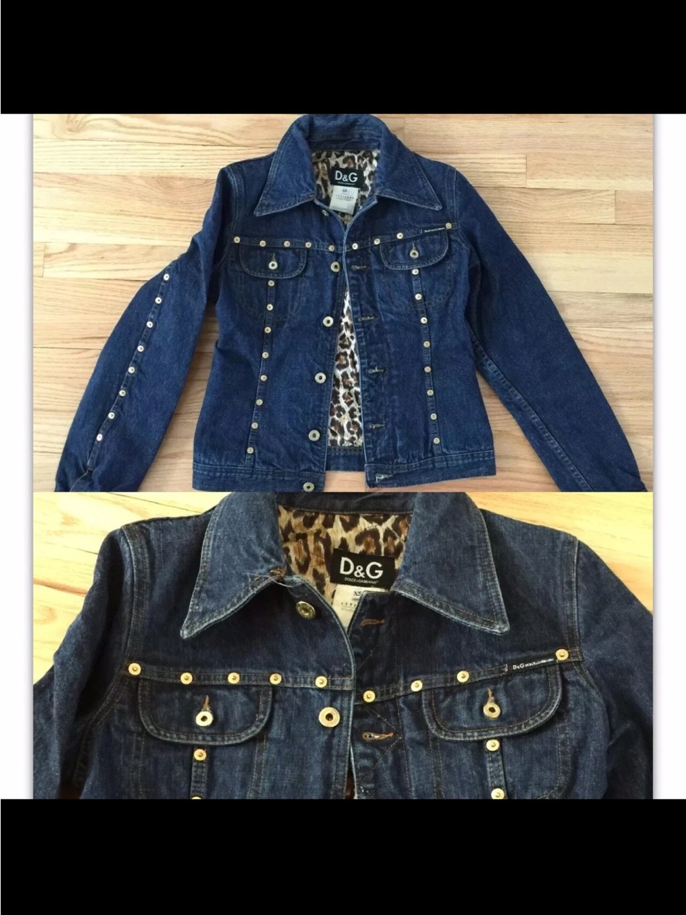 D&G Dolce And Gabbana Vintage Jeans Jacket Gold Studs Xs Leopard Iconic